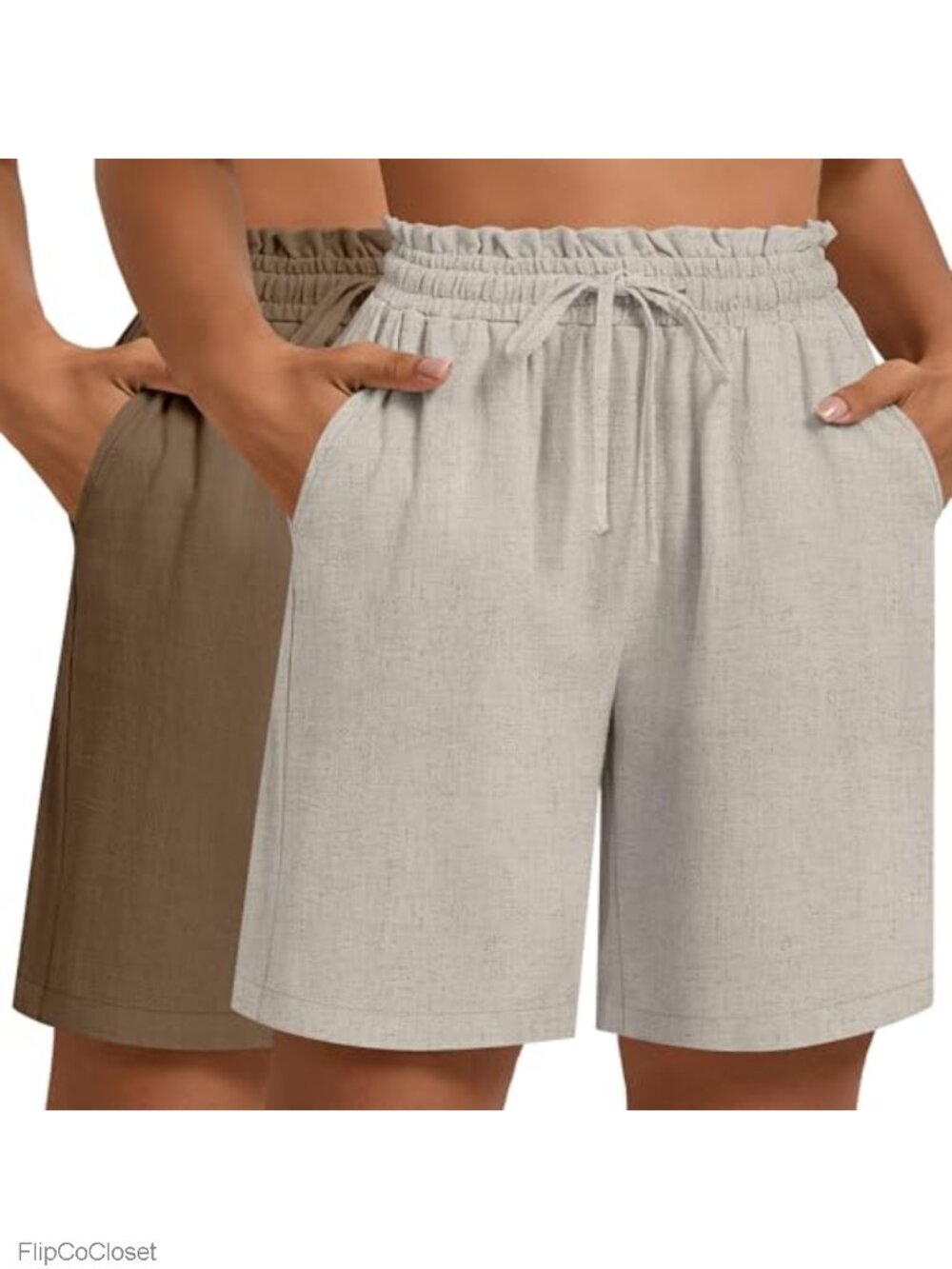 Plus Size Linen Blend Bermuda Shorts with Pockets 2 Pack